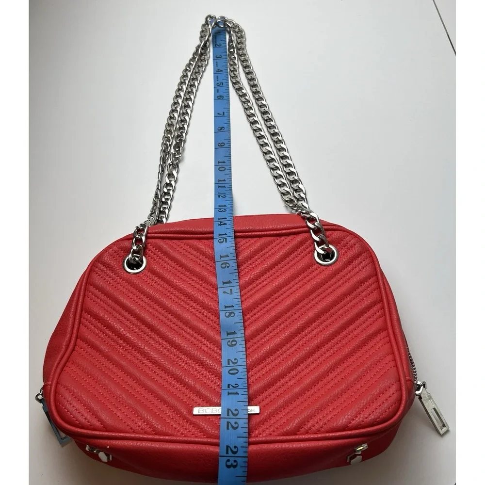 BCBGENERATION Red Quilted Silver Chain Shoulder Bag Purse DAMAGED